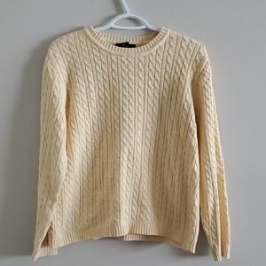Karen Scott Vintage Cream Cable Knit Cotton Sweater Sz L Cottagecore Preppy